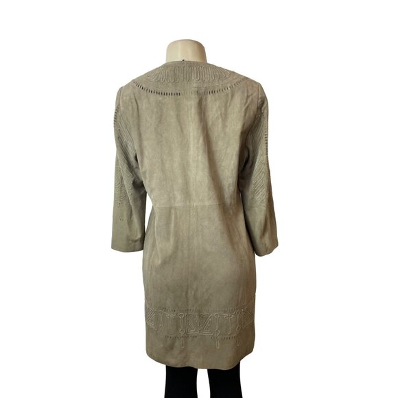 Elie Tahari Women's Brown Suede Leather Tribal Design Long Sleeve Coat Sz M - Picture 3 of 7